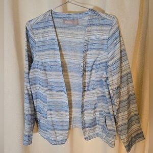 Chico's Blue and White Textured Open Jacket Work Casual